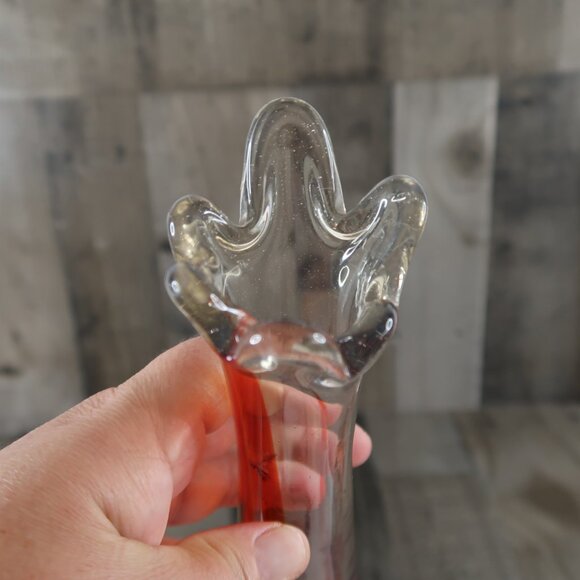 Vintage Swung Glass Red Finger Vase Viking Stretch 9.5" Art Deco - Picture 5 of 6